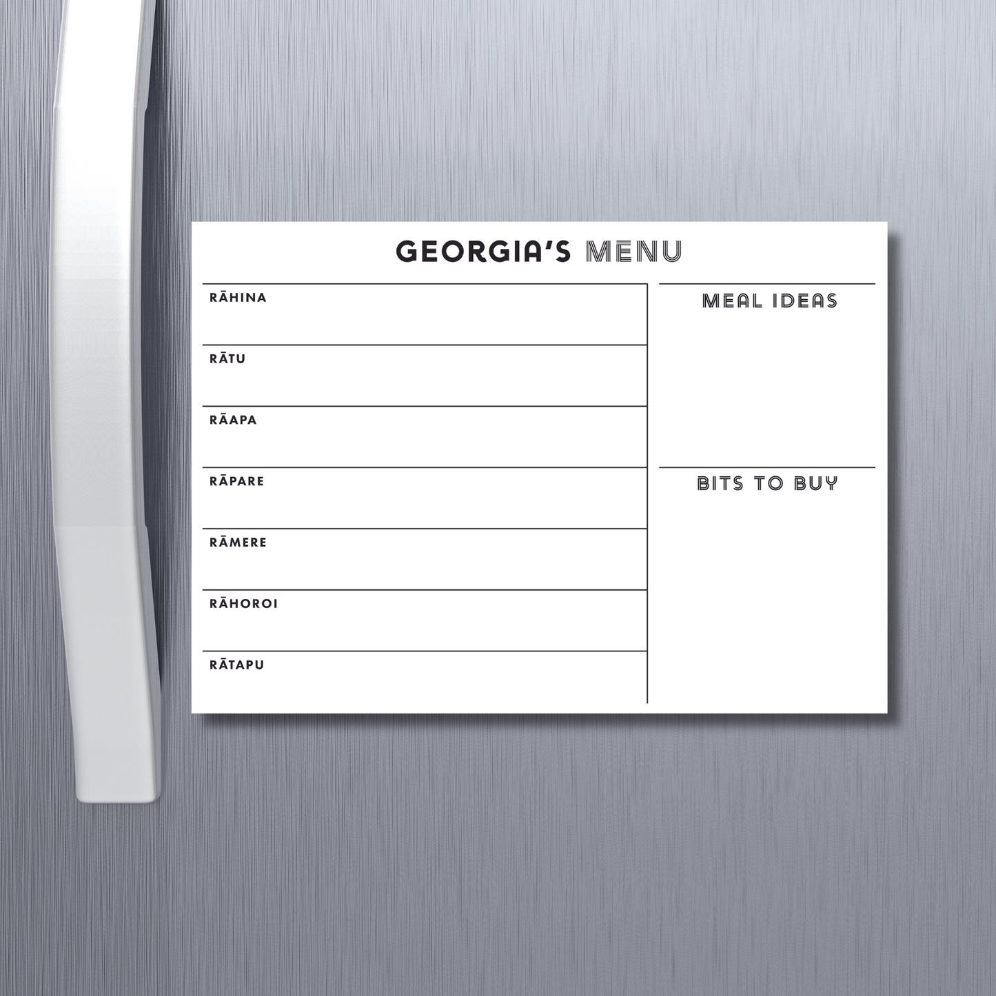 Meal Planner Landscape Monochrome Te Reo Customisable