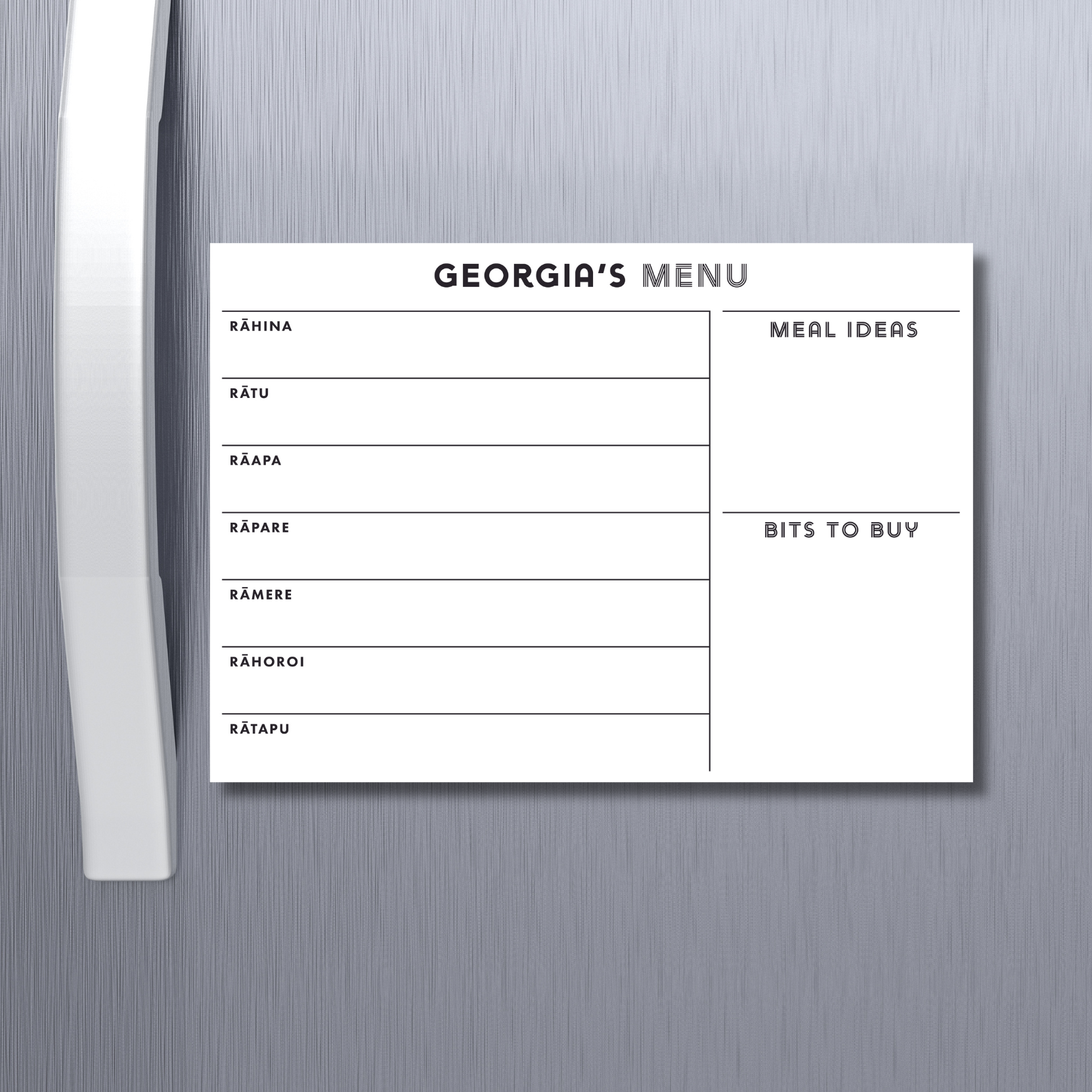 Meal Planner Landscape Monochrome Te Reo Customisable