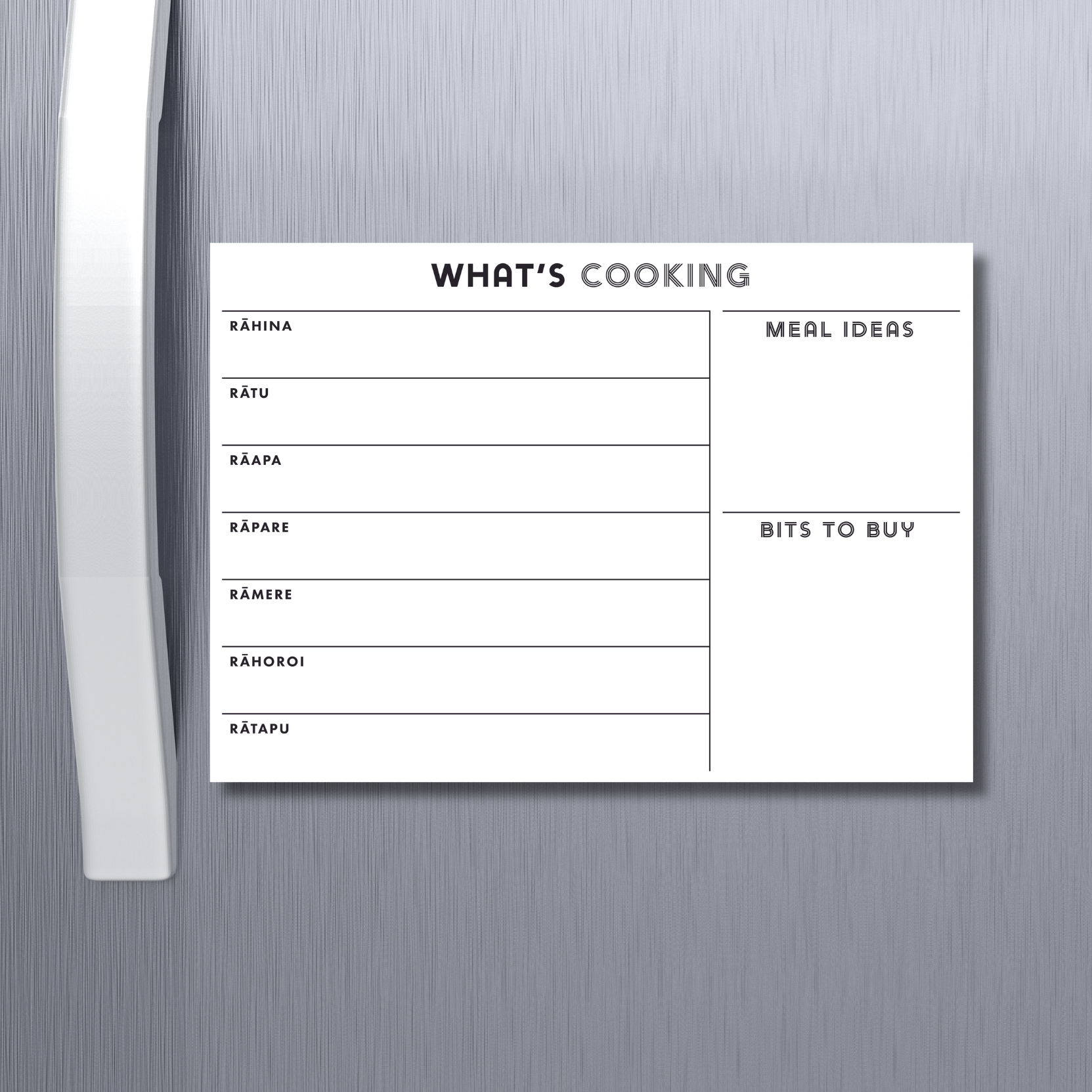 Meal Planner Landscape Monochrome Te Reo