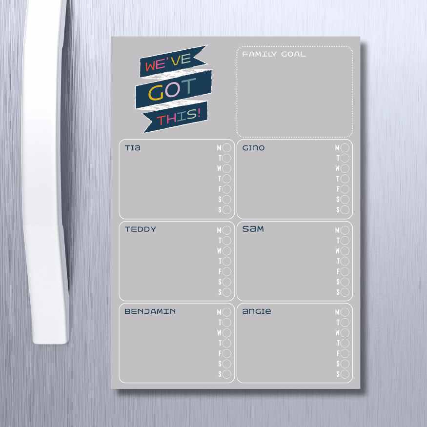 Weekly planner 6 family names grey