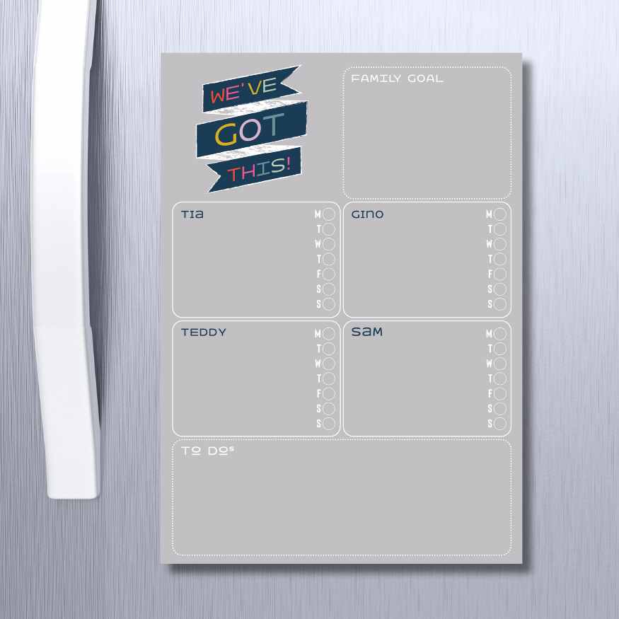 Weekly planner 4 family names grey