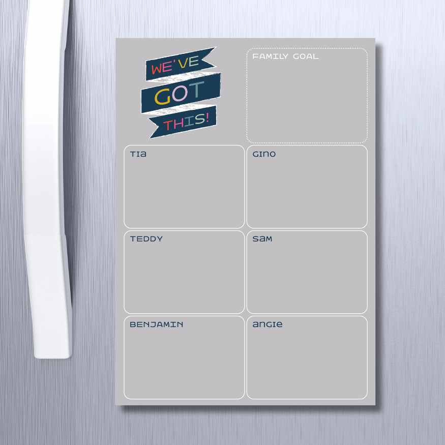 Weekly planner 6 family names grey