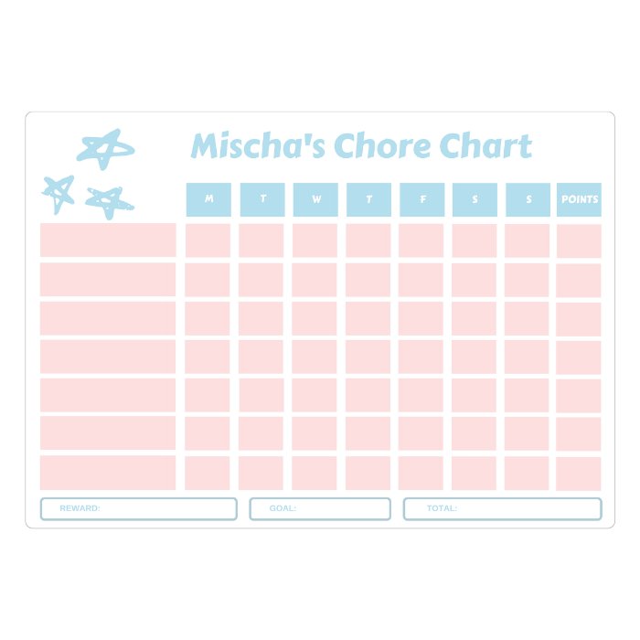 Chore chart pastel stars pink