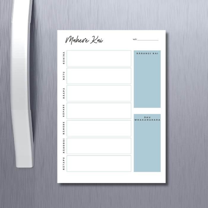 Te reo meal planner blue