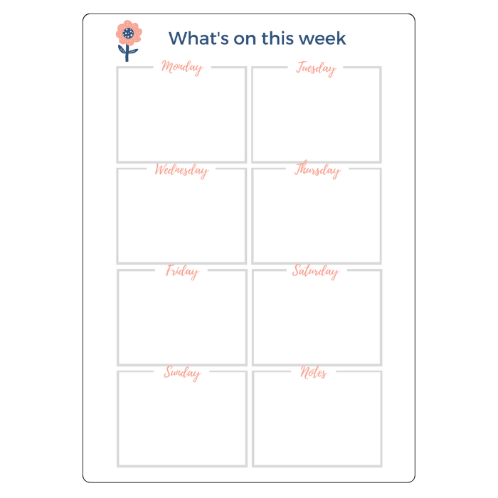 weekly planner portrait coral