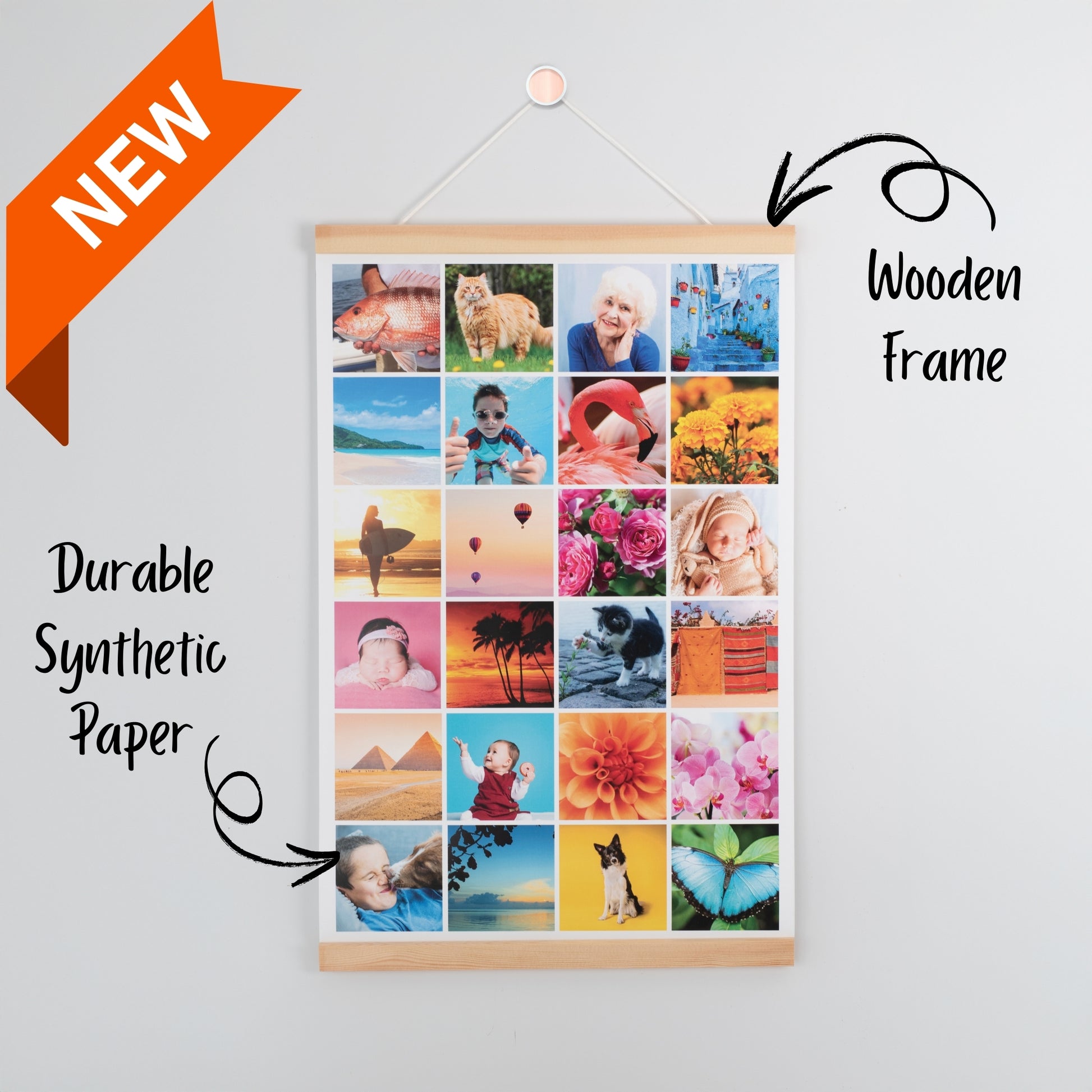 multi photo poster with wooden magnetic frame