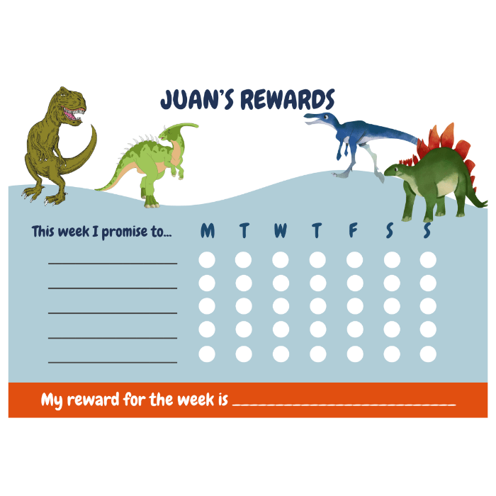 Magnetic dinosaur reward chart Blue