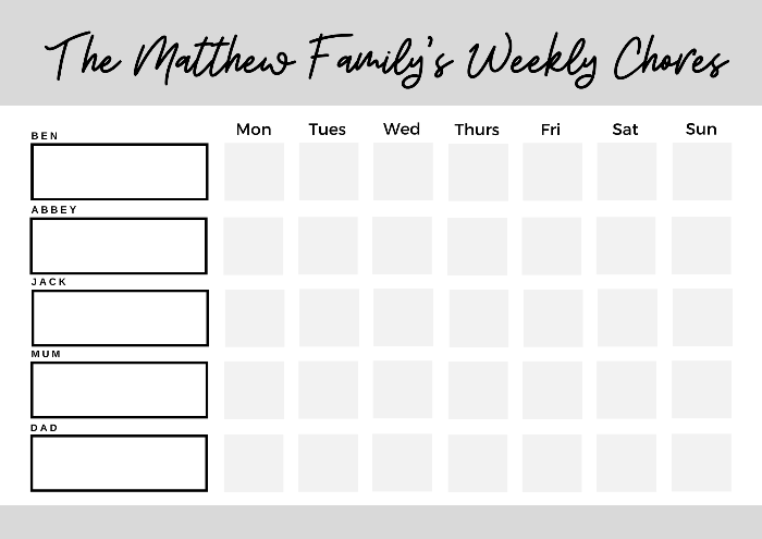 Family Chore Chart Option B - Magnapix- 08FCOB