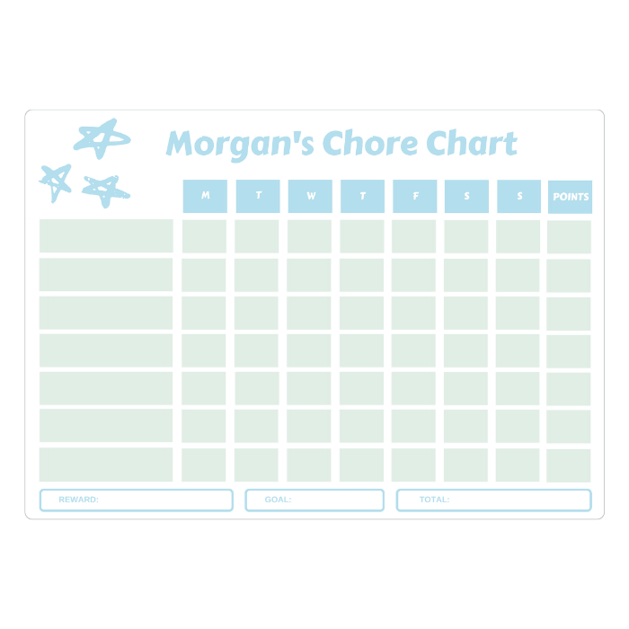 Chore chart pastel stars green