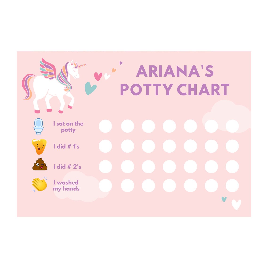 Potty training reward chart unicorn