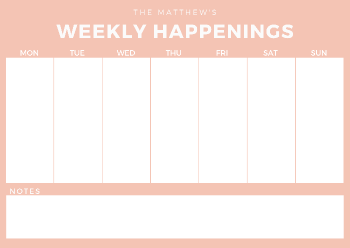 magnetic weekly planner pink